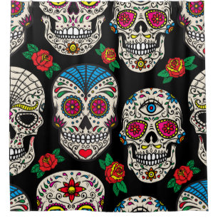 Mexican Skulls & Roses: Vintage Design Shower Curtain