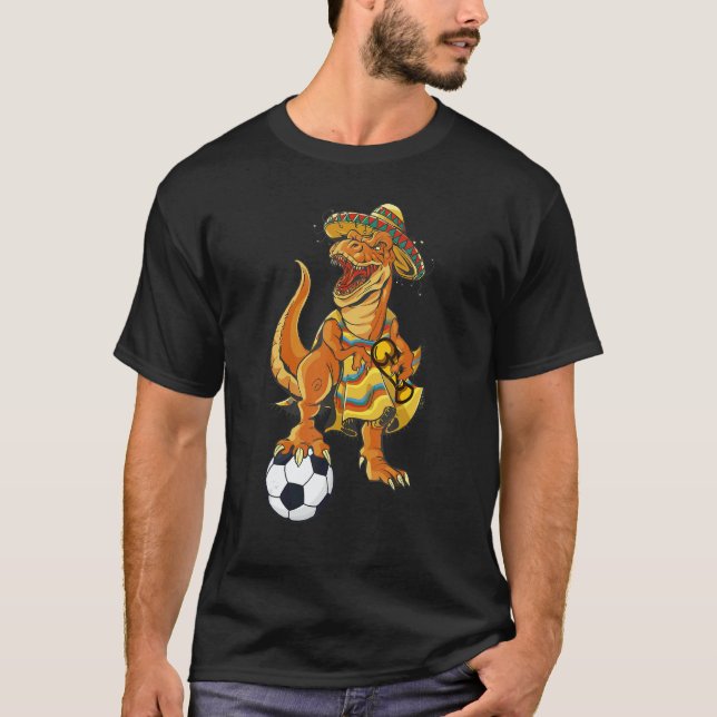 Mexican Soccer Rex Dinosaur Mexico Flag Futbol 202 T-Shirt (Front)