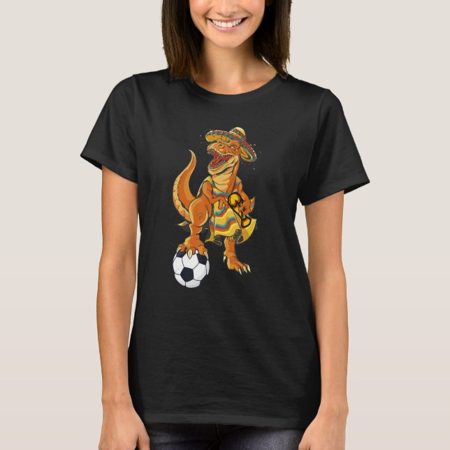 Mexican Soccer Rex Dinosaur Mexico Flag Futbol 202 T-Shirt (Front)