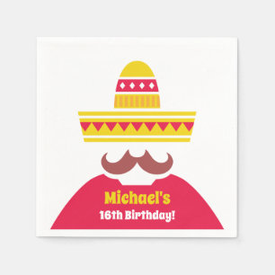 Mexican Sombrero Moustache Birthday Party Supplies Napkin
