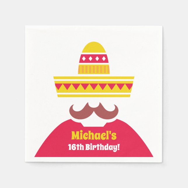Mexican Sombrero Moustache Birthday Party Supplies Napkin (Front)