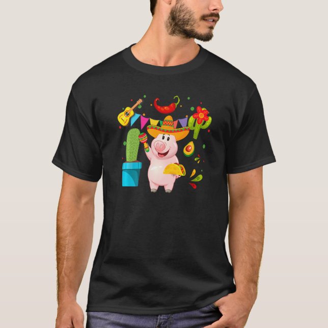 Mexican Sombrero Pig Farmers Cinco De Mayo Fiesta  T-Shirt (Front)