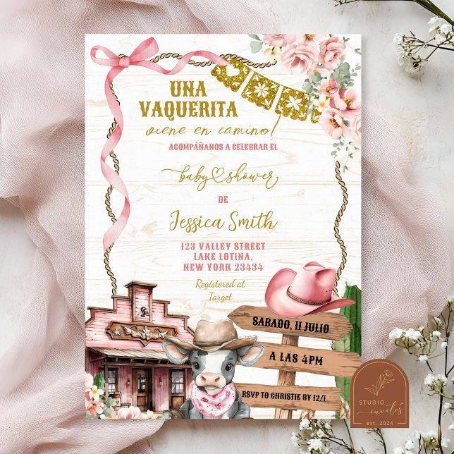 Mexican Spanish Girl Little Cowgirl Baby Shower Invitation (Creator Uploaded)