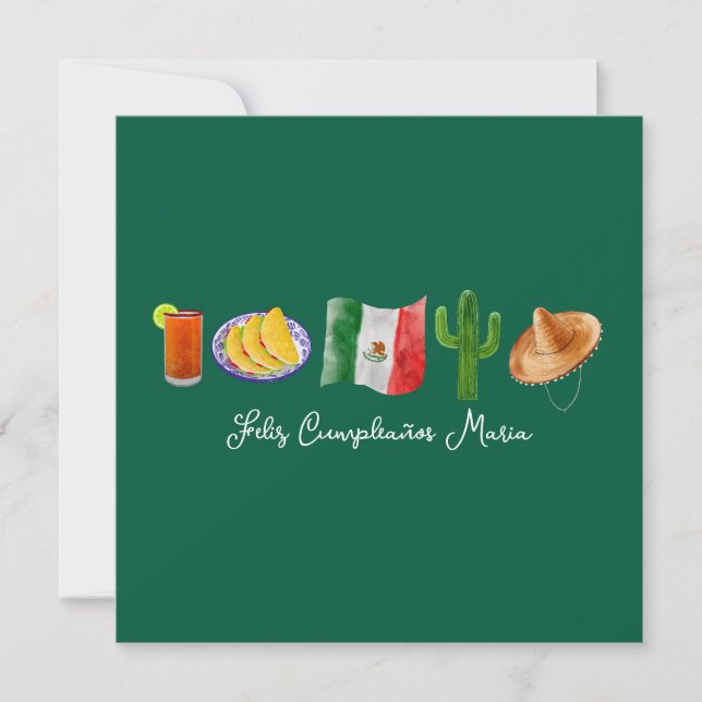 Mexican Spanish Happy Birthday, Feliz Cumpleaños  Holiday Card (Front)