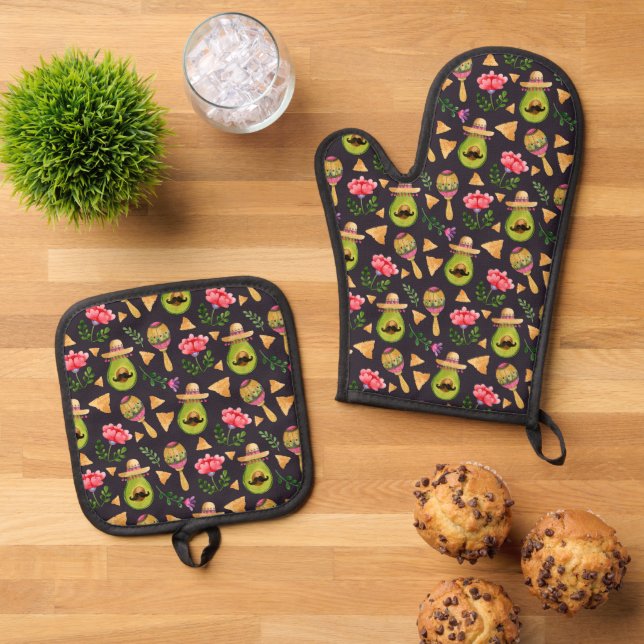 Mexican Spicy Fiesta Oven Mitt & Pot Holder Set (Top Down)