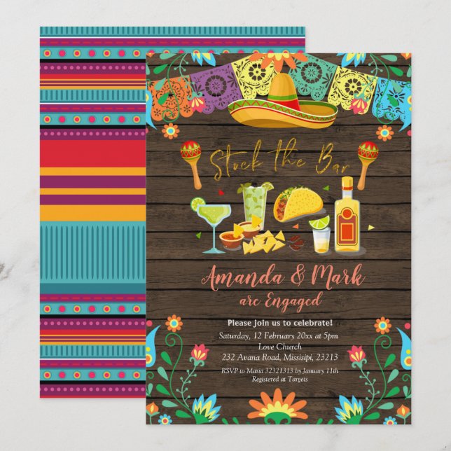 Mexican Stock The Bar Fiesta Engagement Party Invitation (Front/Back)
