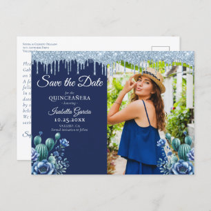 Mexican Style Blue Quinceañera Save the Date Postcard