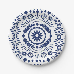 Mexican Style Papel Picado Navy Blue Paper Plate