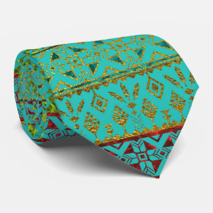 Mexican Style pattern - teal, gold and red glitter Tie