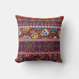Mexican style traditional fabric patchwork abstrac cushion