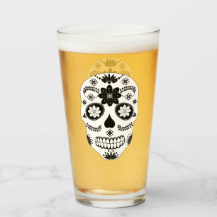 Mexican Sugar Skull 2 Black And White Glass