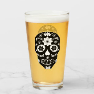Mexican Sugar Skull 2 Black And White Glass