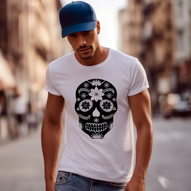 Mexican Sugar Skull 2 Black And White Men's T-Shirt (Creator Uploaded)