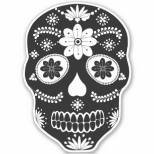 Mexican Sugar Skull 2 Black And White Sticker
