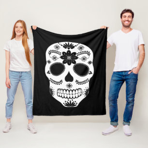 Mexican Sugar Skull Black And White 1 Fleece Blanket