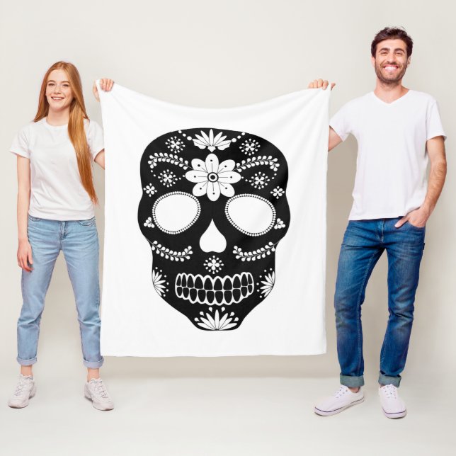 Mexican Sugar Skull Black And White  Fleece Blanke Blanket (In Situ)