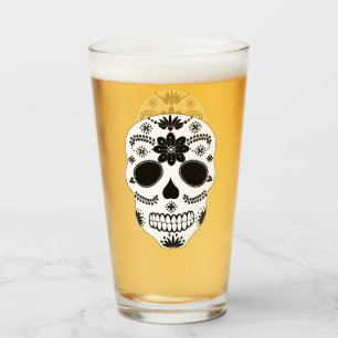 Mexican Sugar Skull Black And White Glass