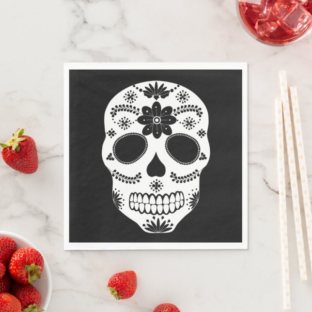 Mexican Sugar Skull Black And White Napkins (Insitu)