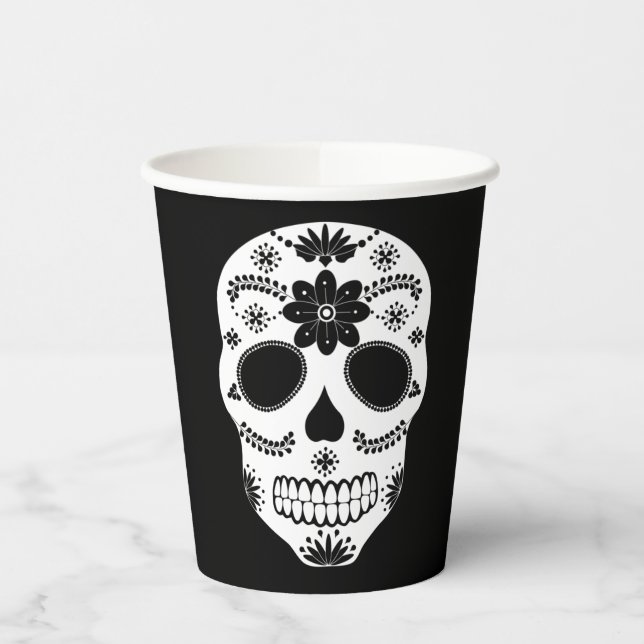 Mexican Sugar Skull Black And White Paper Cups (Left)