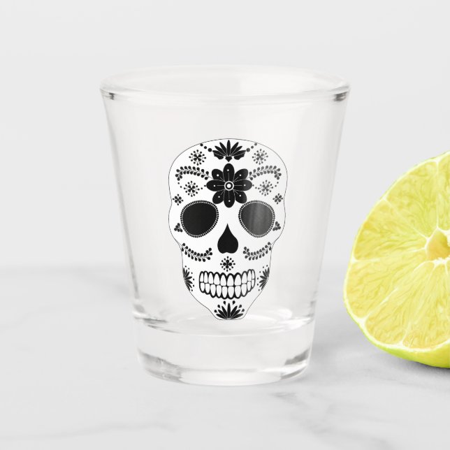 Mexican Sugar Skull Black And White Shot Glass (Front)