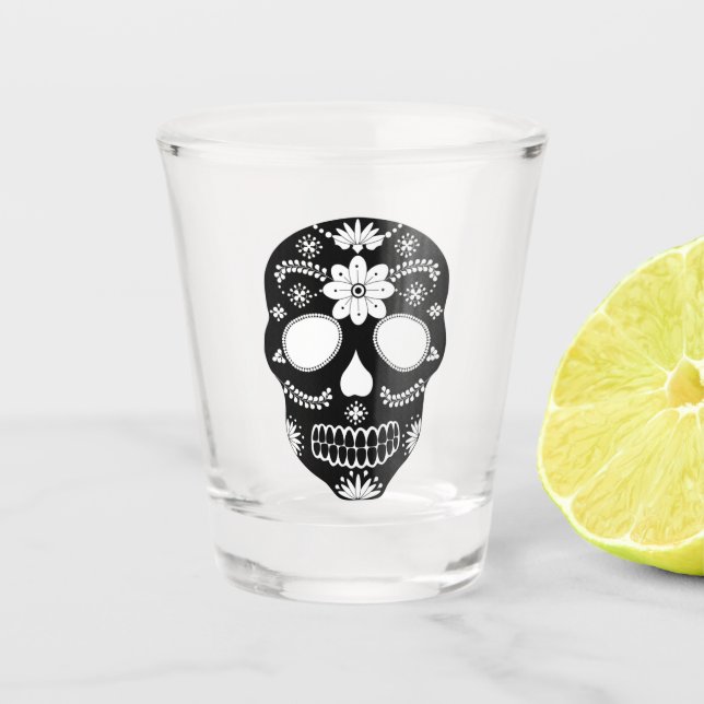 Mexican Sugar Skull Black And White Shot Glass (Front)