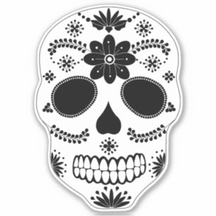 Mexican Sugar Skull Black And White Sticker