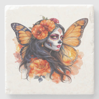 Mexican Sugar Skull Calavera Catrina Stone Coaster