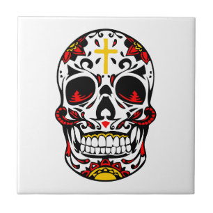 Mexican Sugar Skull Christian Cross On Forehead Tile