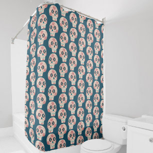 Mexican Sugar Skull Day of the Dead Dark Green Shower Curtain