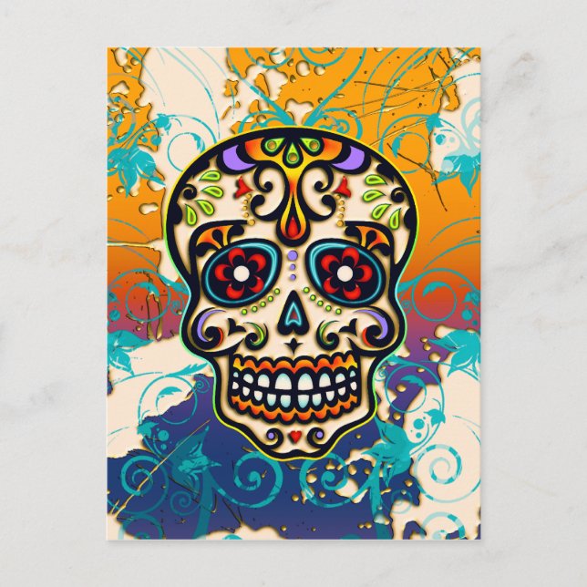 Mexican Sugar Skull, Day of the Dead Postcard (Front)