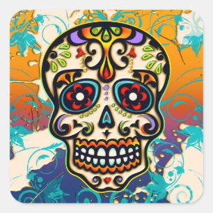 Mexican Sugar Skull, Day of the Dead Square Sticker