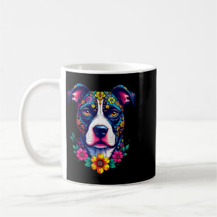 Mexican Sugar Skull Pitbull Dog Dia De Muertos Coffee Mug