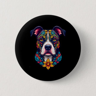 Mexican Sugar Skull Pitbull Dog Dia De Muertos Hal 6 Cm Round Badge
