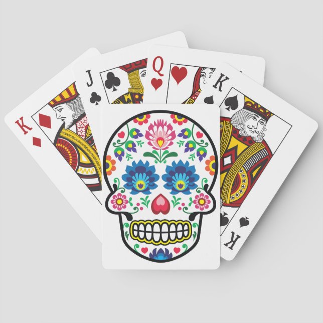 Mexican sugar skull, Polish folk art style Playing Cards (Back)