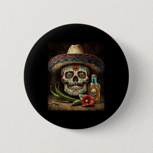 Mexican Sugar Skull Tequila Sombrero Cinco De Mayo 6 Cm Round Badge