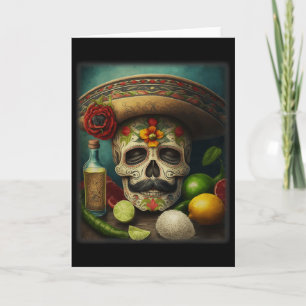Mexican Sugar Skull Tequila Sombrero Cinco De Mayo Card