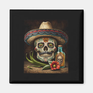 Mexican Sugar Skull Tequila Sombrero Cinco De Mayo Magnet