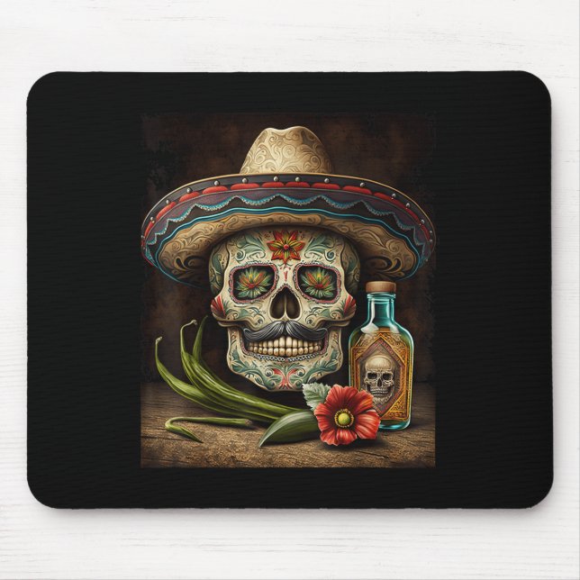 Mexican Sugar Skull Tequila Sombrero Cinco De Mayo Mouse Mat (Front)