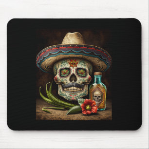 Mexican Sugar Skull Tequila Sombrero Cinco De Mayo Mouse Mat