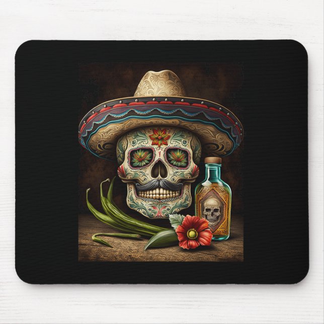 Mexican Sugar Skull Tequila Sombrero Cinco De Mayo Mouse Mat (Front)