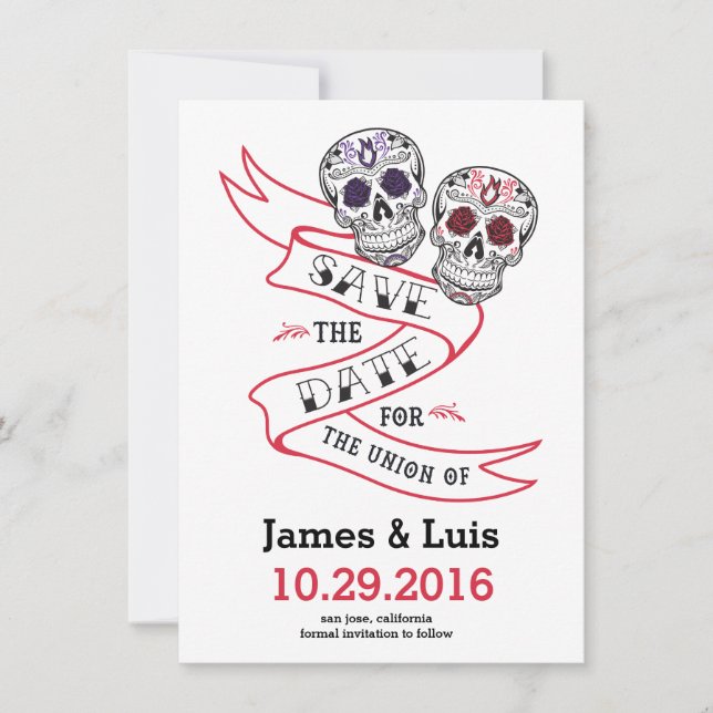 Mexican Sugar Skull Wedding Save the date 4.5x6.25 (Front)