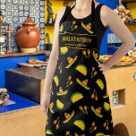 Mexican Taco Restaurant Abuela's Kitchen Custom Apron<br><div class="desc">Fun apron featuring a pattern of Mexican Maracas, Tacos and sombreros set against a black background and two lines of custom text. Add a person's name, your Abuela's name, restaurant name, cafe or shop name or delete the text and rectangle and just use the pattern. Perfect for budding chefs, birthday...</div>