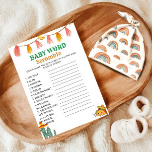 Mexican Taco word scramble baby shower game card