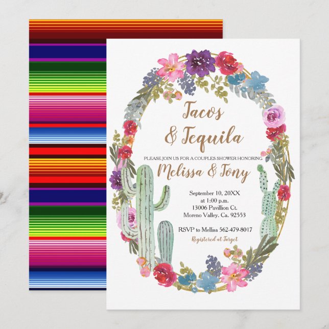 Mexican Tacos and Tequila Cactus Couples Shower  Invitation (Front/Back)