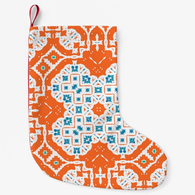 Mexican Talavera: Antique Ceramic Seamless Small Christmas Stocking (Front)