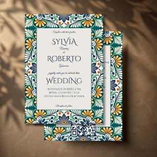 Mexican Talavera Azulejo elegant wedding with RSVP Invitation