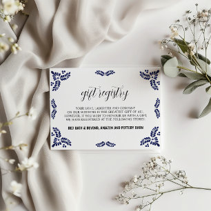 Mexican Talavera Black Floral Minimalist Wedding Enclosure Card