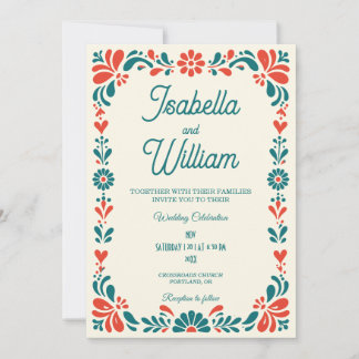 Mexican Talavera Blue Floral Wedding Invitation