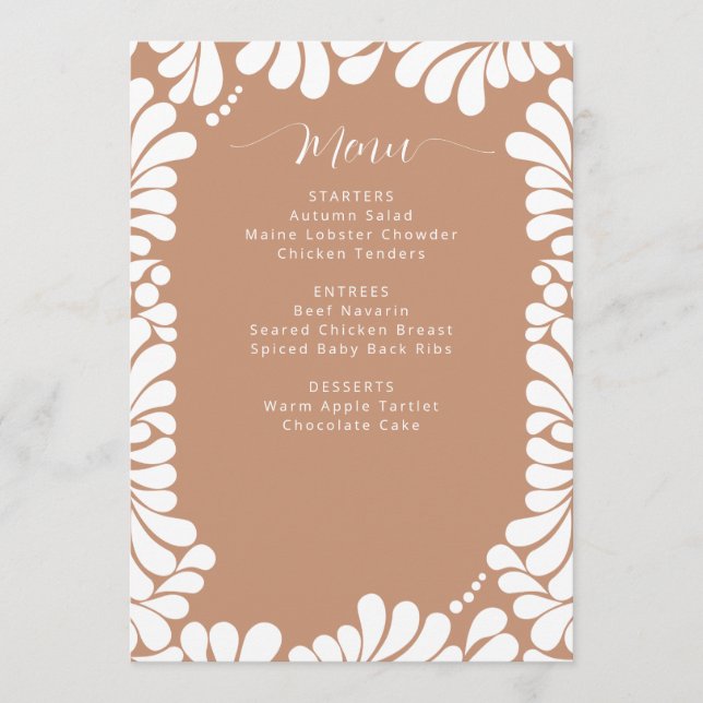Mexican Talavera Boho Barro Bridal Shower Menu (Front)