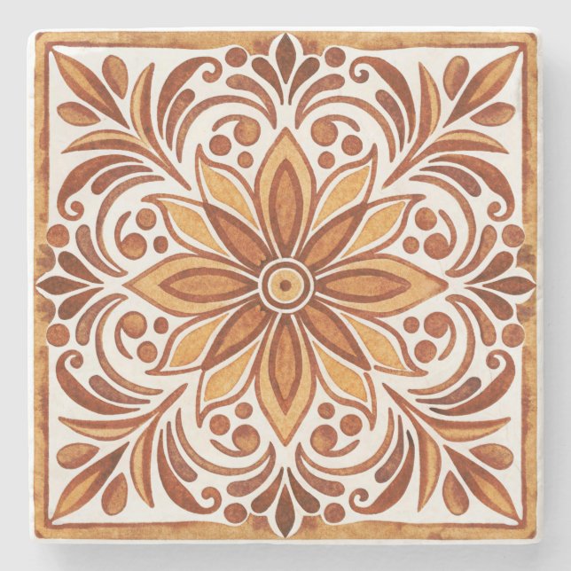 Mexican Talavera brown elegant wedding favours Stone Coaster (Front)